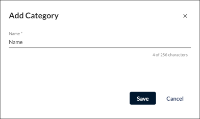 Ein Screenshot des Fensters Kategorie hinzufügen. Es gibt eine Zeile, um den Namen der Kategorie einzugeben, einen Speichern-Button und einen Abbrechen-Button. Die maximale Länge für den Kategorienamen beträgt 254 Zeichen.