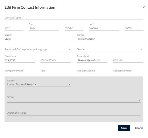 Screenshot della finestra Modifica Informazioni Contatto Azienda.